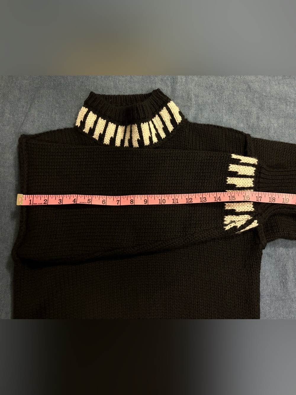 Esprit Sport Vintage 100% Wool Chunky Black White Piano Turtleneck Sweater - Picture 6 of 7